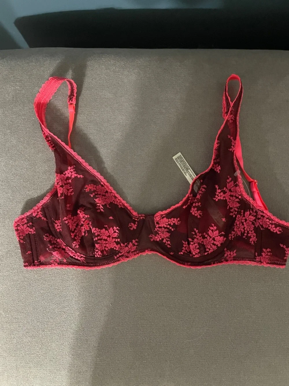 Free People Sheer Lace Underwire Bralette - Pink on Burgundy